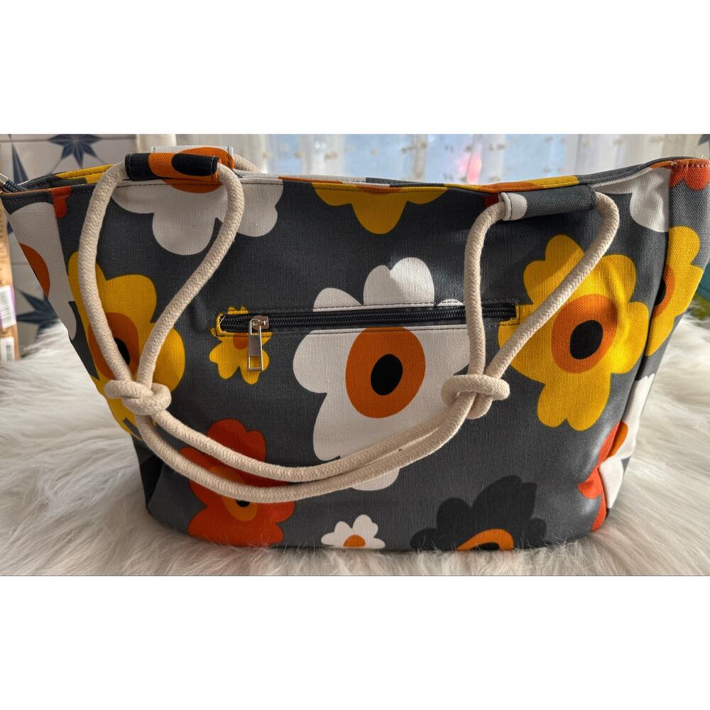 Farmhouse Is My Style Retro Mod Floral Canvas Tote Bag NWOT
